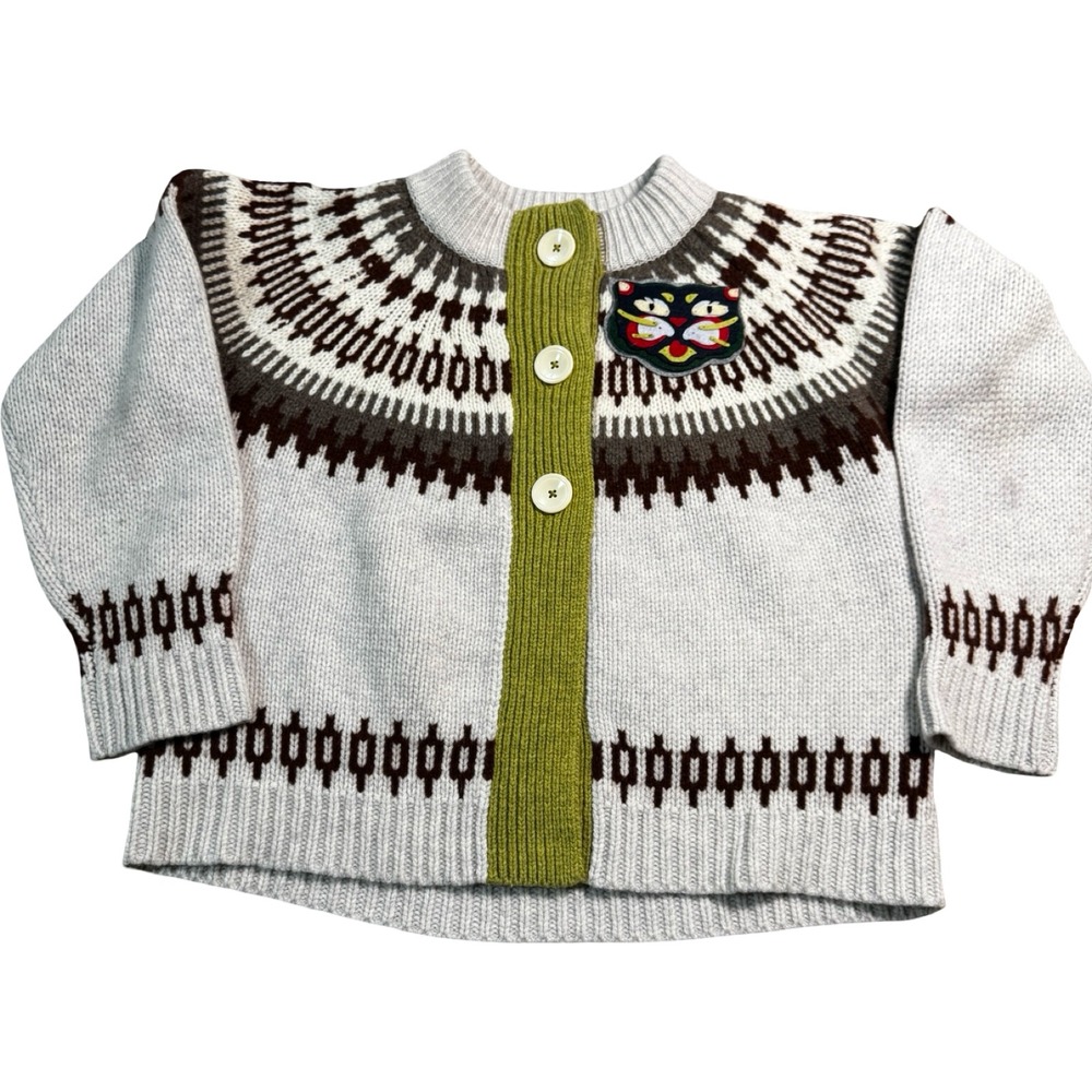 The Reeds Anthropologie Wool Cardigan M Nordic Cat Patch‎ Green M Women